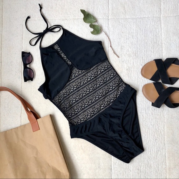 Ardene Other - Crochet Halter Swimsuit One Piece Black
